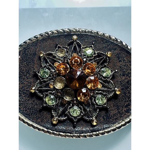 Brown Embossed Leather Western Stone Buckle Belt Size Small - Picture 9 of 9